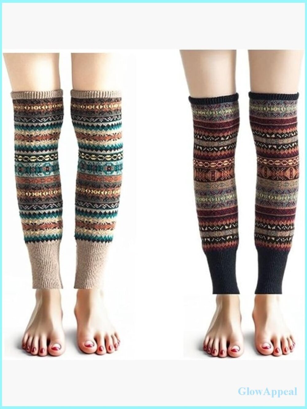 Boho Cable Knit Leg Warmers, Thick Cozy Wool Blend, Stretchy Winter Accessory